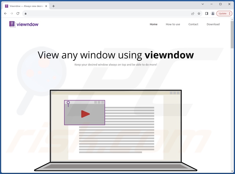 Sito Web utilizzato per promuovere Viewdown PUA