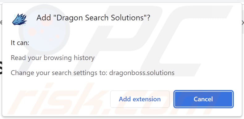 Autorizzazioni richieste dal dirottatore del browser Dragon Search Solutions