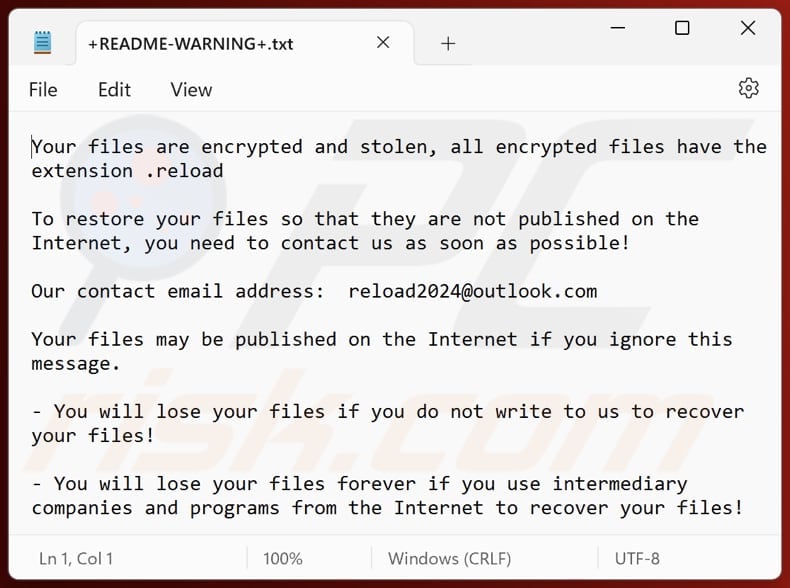 Screenshot del file di testo di Reload (