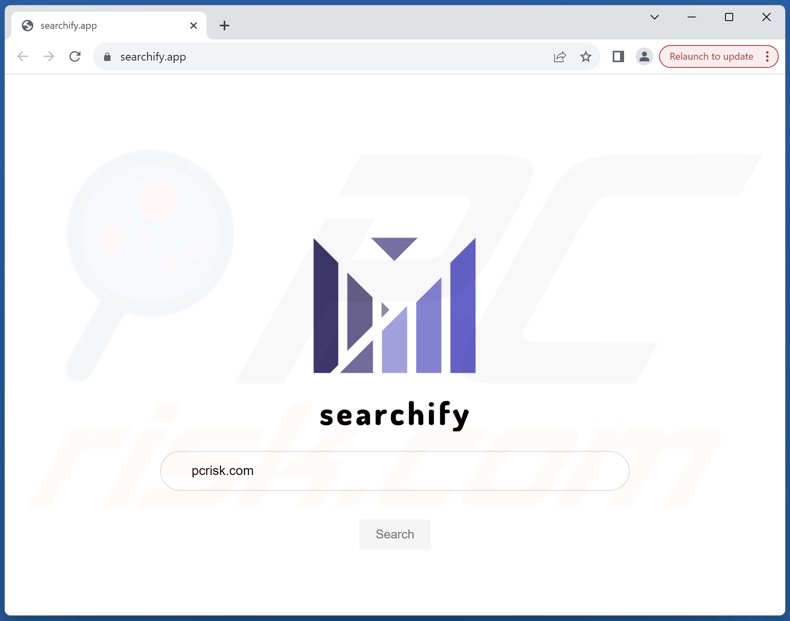 Screenshot di searchify.app – un falso motore di ricerca promosso da Searchify PUA