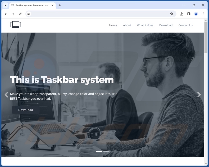 Sito Web che promuove l'applicazione Taskbar system: