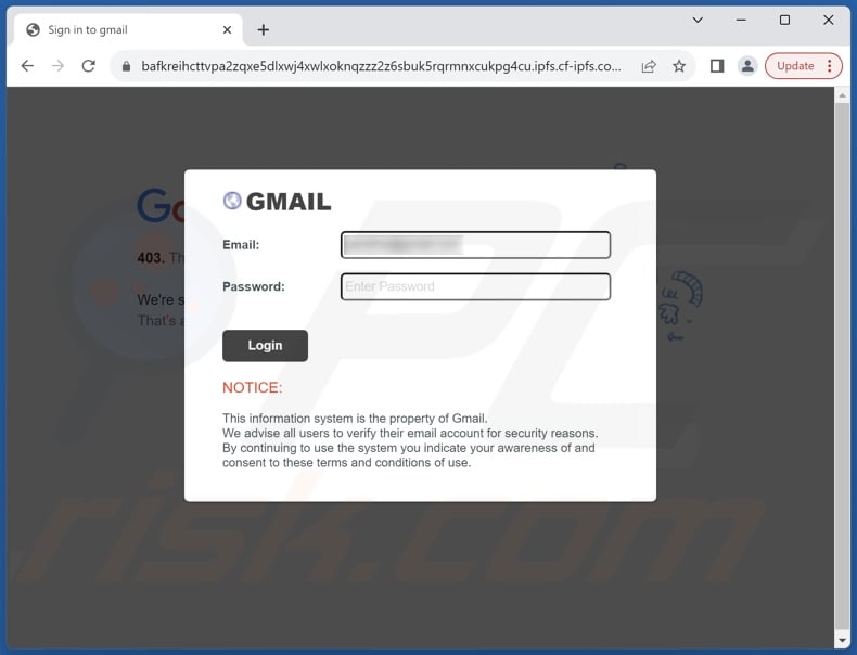 Agreement Update e-mail truffa promossa sito di phishing
