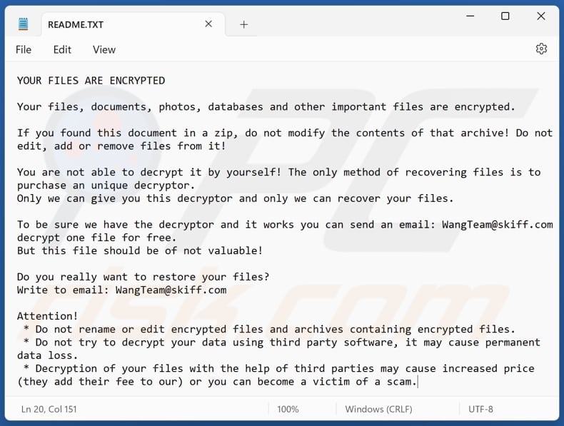 Beast ransomware file di testo (README.TXT)