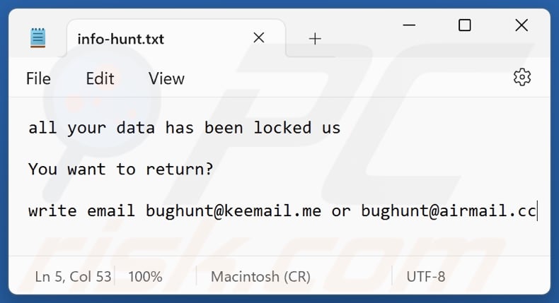 Hunt ransomware file di testo (info-hunt.txt)