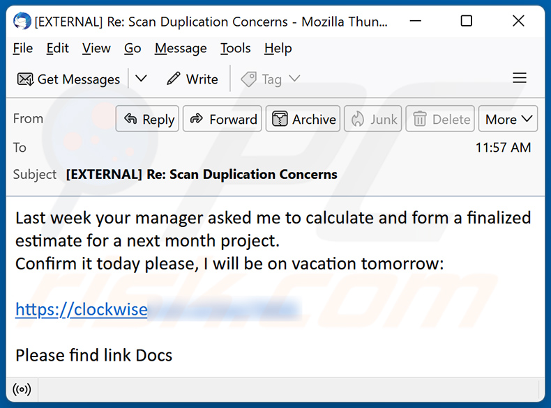Esempi di e-mail di spam che diffondono il malware Latrodectus (Campione 2)