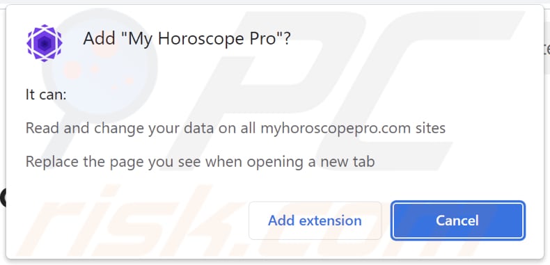 My Horoscope Pro dirottatore del browser che chiede autorizzazioni