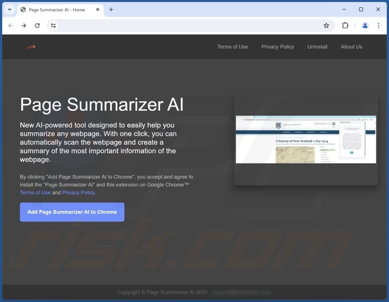 Promozione del sito web Page Summarizer AI
