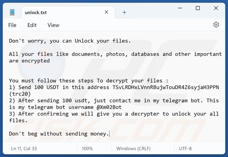 Xam ransomware nota di riscatto (unlock.txt)