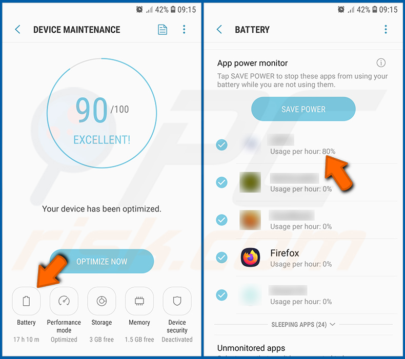 Verifica dell'utilizzo della batteria di varie applicazioni nel sistema operativo Android (passaggio 2)