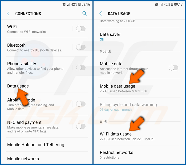 Controllo dell'utilizzo dei dati di varie applicazioni del sistema operativo Android (fase 2)