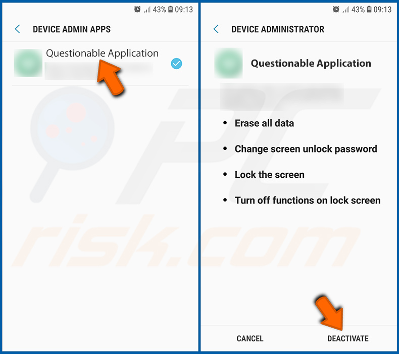 Disabilitazione delle applicazioni Android con privilegi di amministratore (passaggio 3)