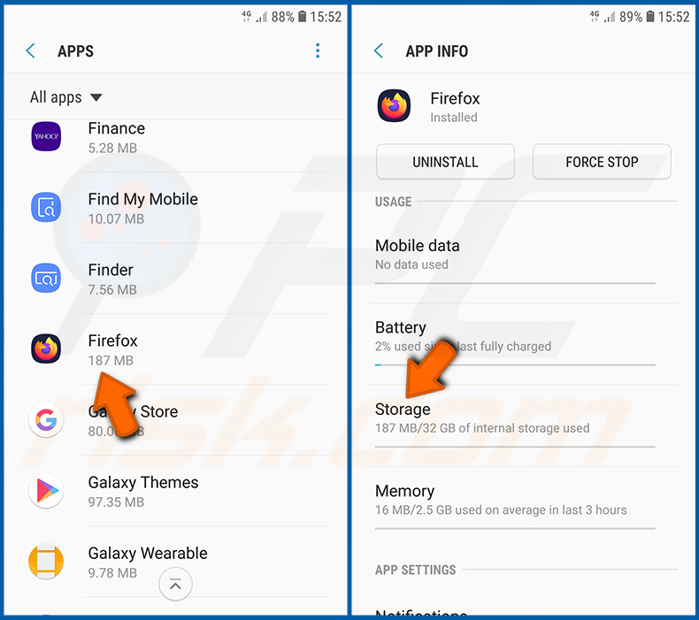 Ripristino del browser Firefox nel sistema operativo Android (passo 2)