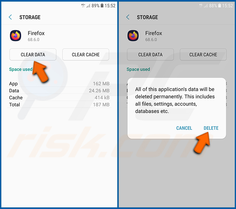 Ripristino del browser Firefox nel sistema operativo Android (passo 3)