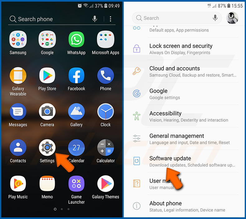 Installazione degli aggiornamenti software nel sistema operativo Android (passaggio 1)