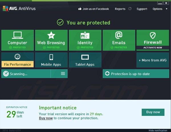 AVG Antivirus 2014 schermata principale