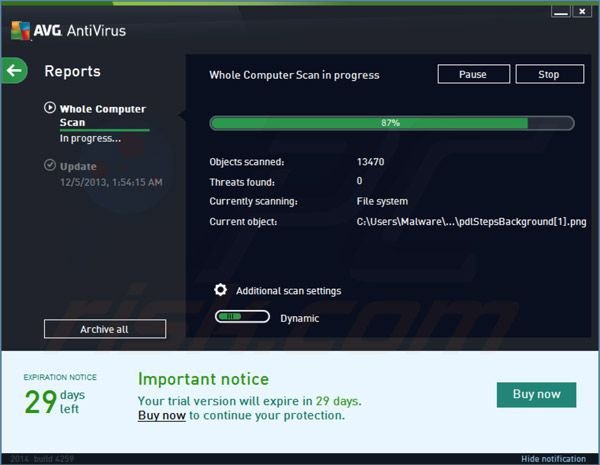 AVG Antivirus  2014 prima scansione di ottimizzazione