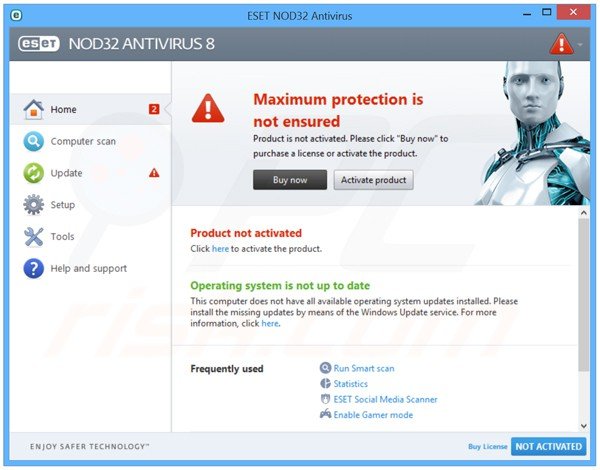 ESET NOD32 Antivirus 8 schermata principale