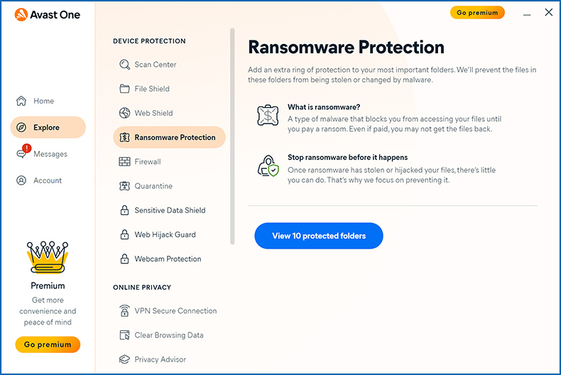 Avast One ransomware protezione