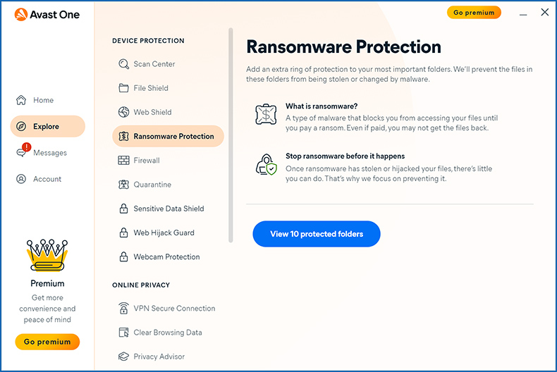 Avast One ransomware protezione