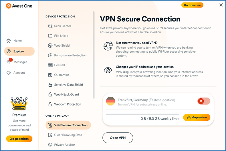 Avast One VPN caratteritiche