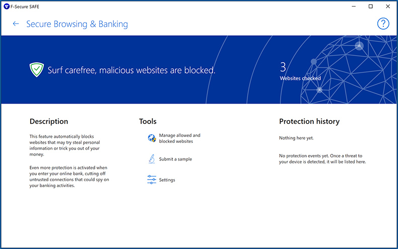 F-Secure Anti-Virus offre la navigazione e le operazioni bancarie sicure