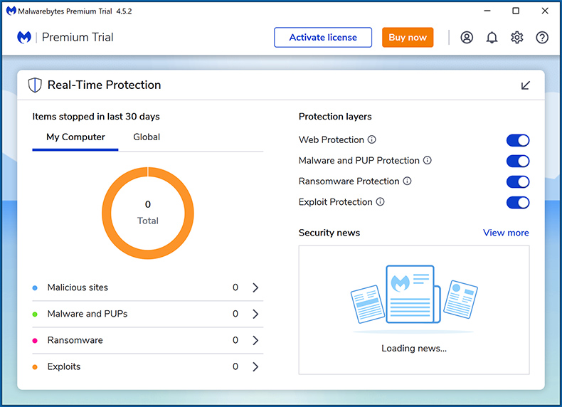 Malwarebytes Premium interfaccia
