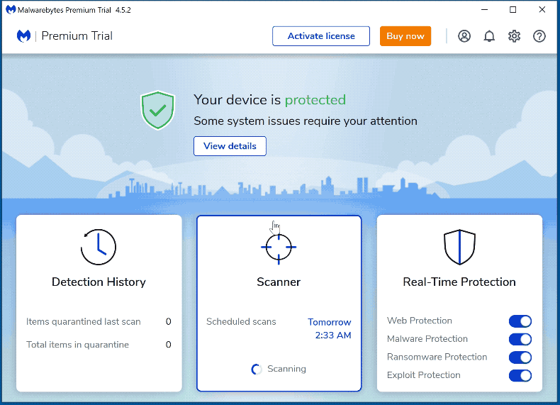 Aspetto di Malwarebytes Premium (GIF)