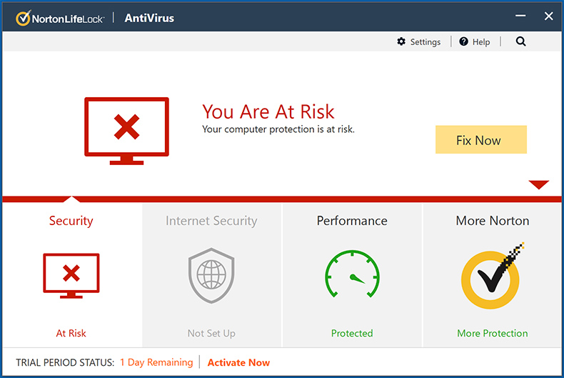 Interfaccia Norton AntiVirus Plus