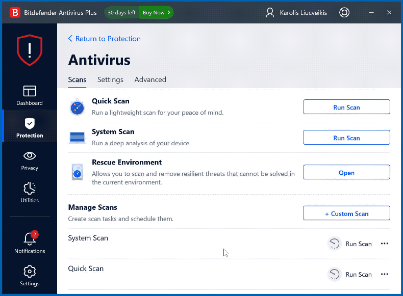 Aspetto di Bitdefender Antivirus Plus (GIF)