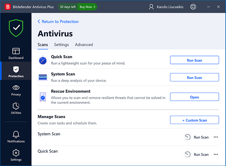 Bitdefender Antivirus Plus scansione