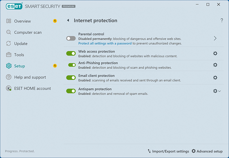 Protezione Internet antivirus ESET NOD32