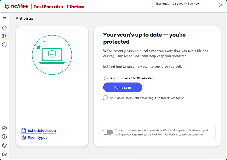 McAfee AntiVirus Plus scansione