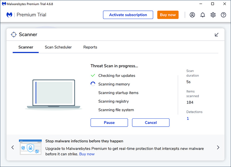 Malwarebytes Premium 2024 scansione