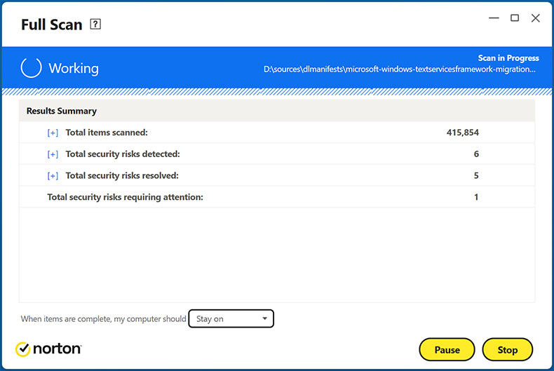 Norton AntiVirus Plus scansione