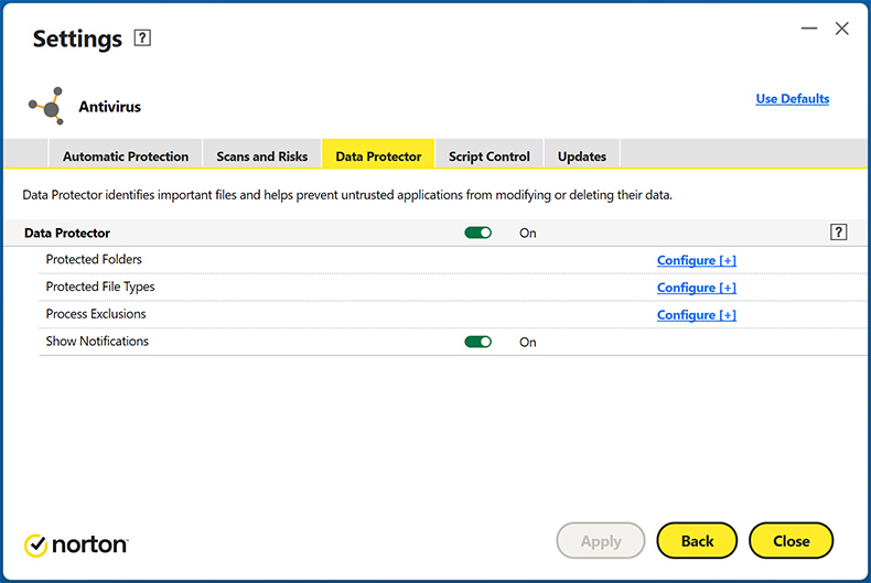 Norton AntiVirus Plus protezione dati