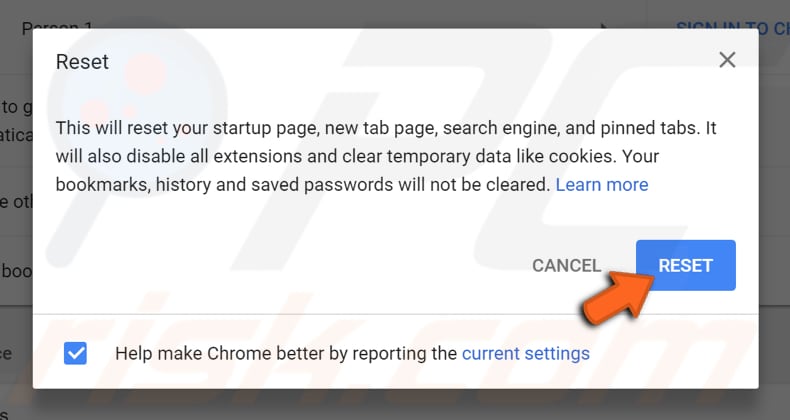 rendi il tuo Google Chrome più veloce con lo strumento di pulizia di Chrome passaggio 2