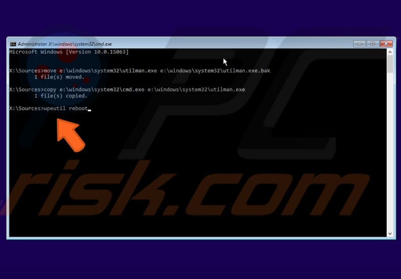 come reimpostare la password di Windows 10 con il disco di installazione di Windows 10 utilizzando il prompt dei comandi passaggio 4