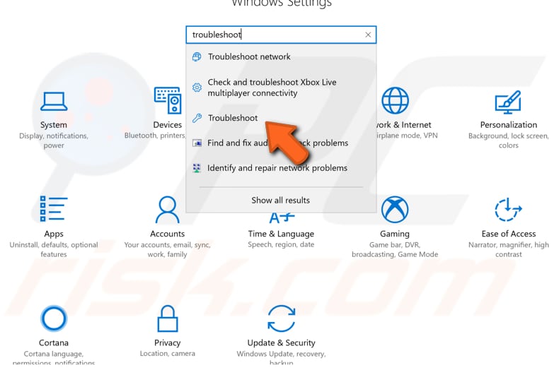 eseguire lo strumento di risoluzione dei problemi di Windows passaggio 1