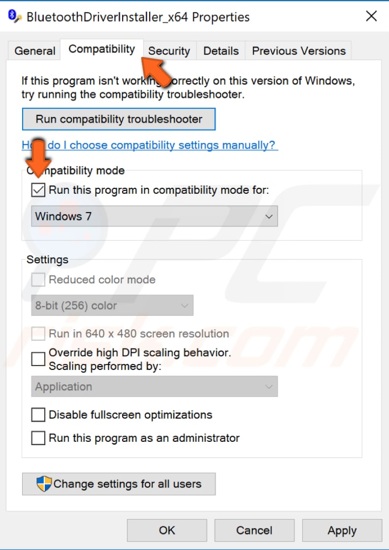 installa i driver bluetooth in modalità compatibilità passaggio 2