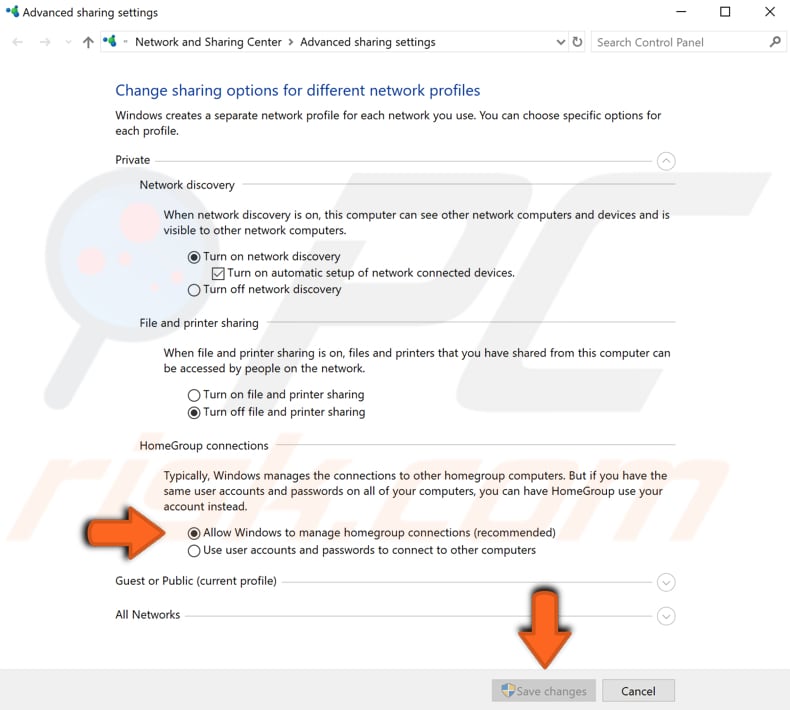 consentire a Windows di gestire le connessioni del Gruppo Home passaggio 2