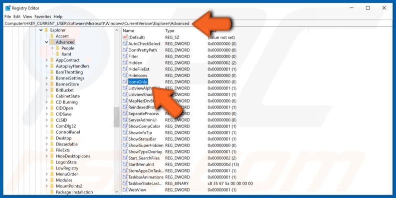 disabilitare le miniature utilizzando l'editor del registro passaggio 3