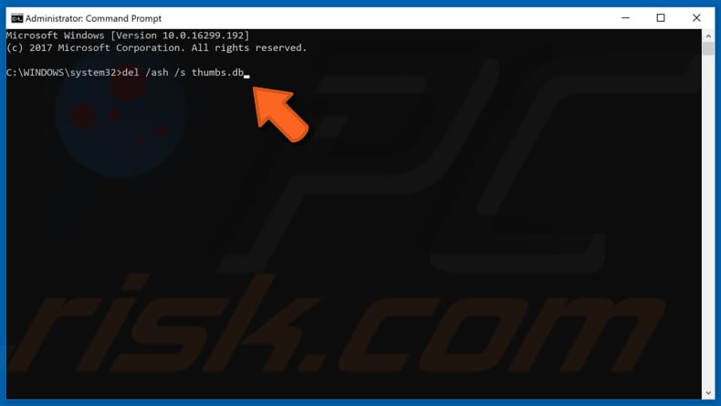 rimuovere il file thumbs.db utilizzando il prompt dei comandi, passaggio 2