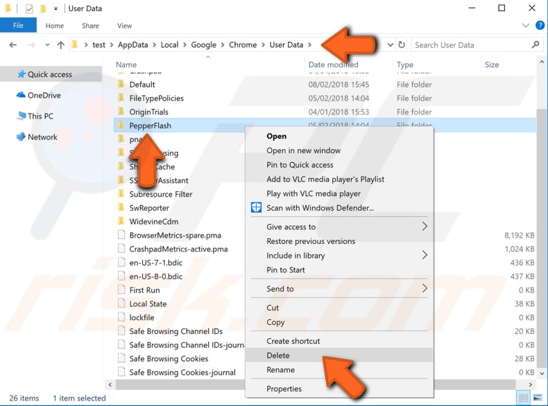 eliminare la cartella pepperflash passaggio 3