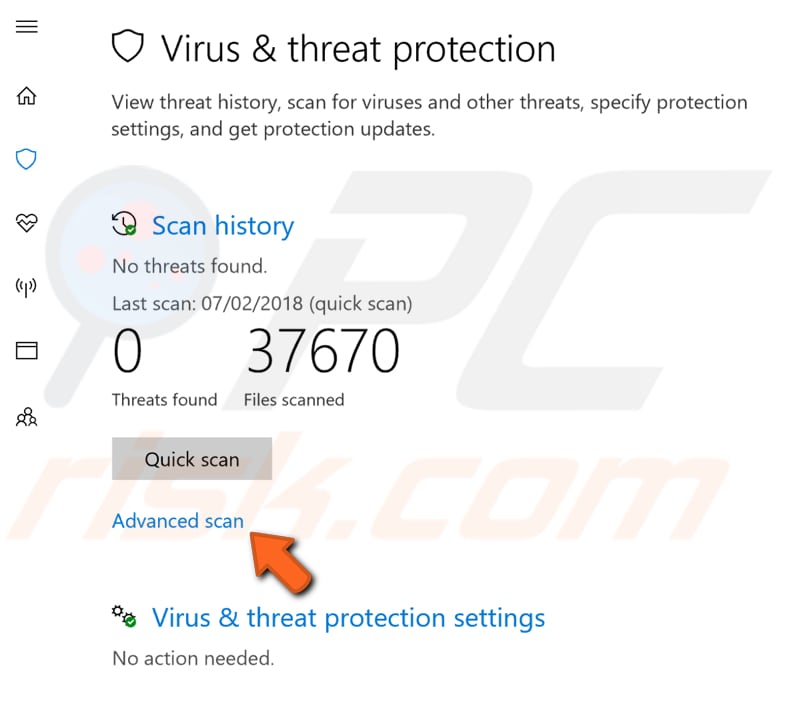 scansiona il tuo sistema alla ricerca di virus passaggio 2