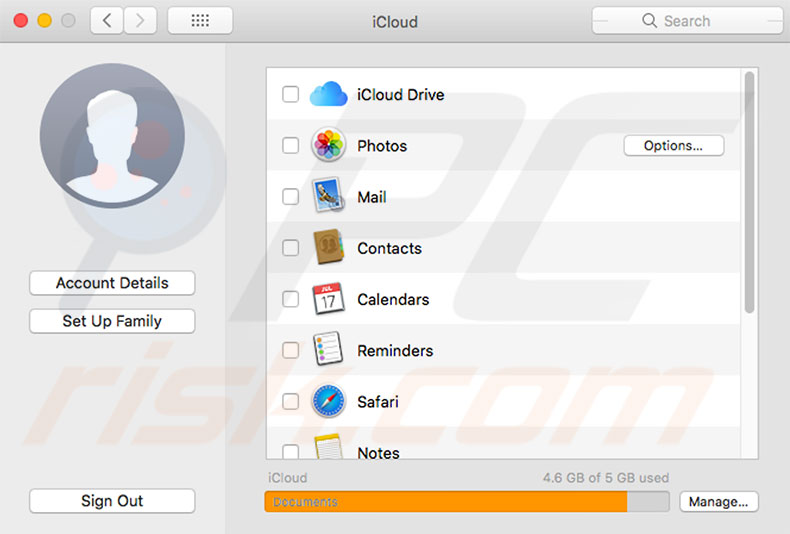 disabilitare icloud macbook