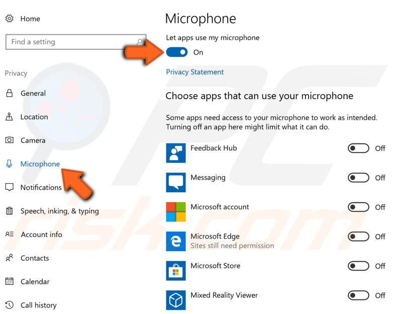 assicurati che il microfono sia abilitato passaggio 2