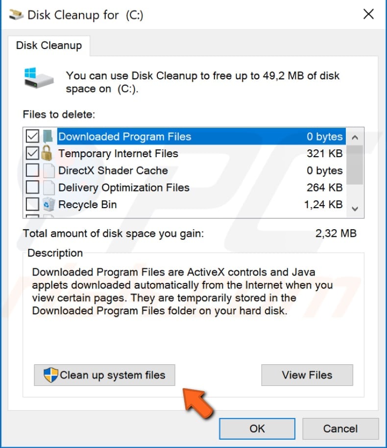 rimuovere file e cartelle temporanei utilizzando la pulizia del disco passaggio 2