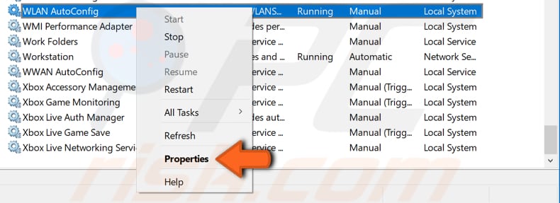 cambia il tipo di avvio del servizio wlan autoconfig passaggio 2