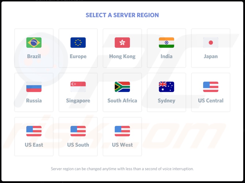 Seleziona la regione del server