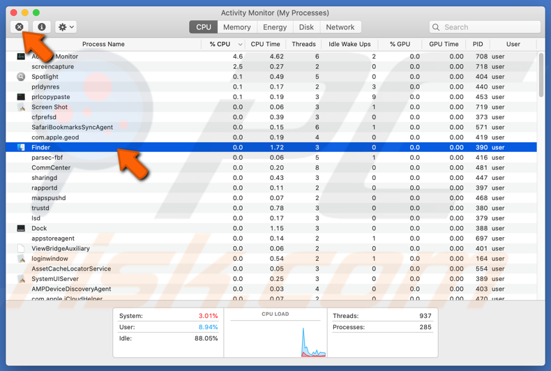 uscita-forzata-finder-monitor-attività